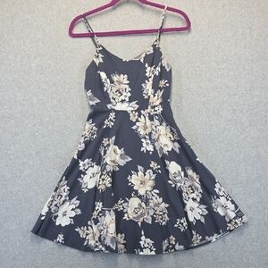H&M Gray Floral Fit & Flare Dress Spaghetti Strap Size XS